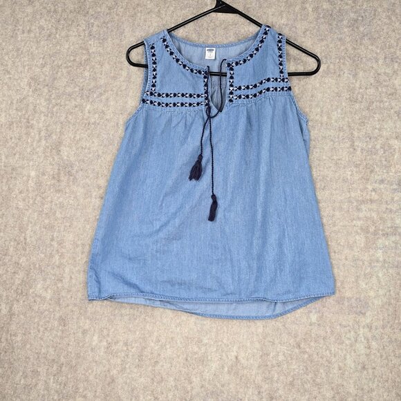 Old Navy Embroidered Chambray Sleeveless Top Size S - Picture 1 of 7